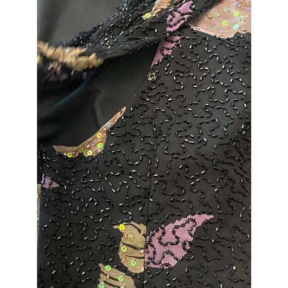 Andretta Donatello Elegant Silk Floral Beaded/ Sequenced Black Top - Picture 4 of 12